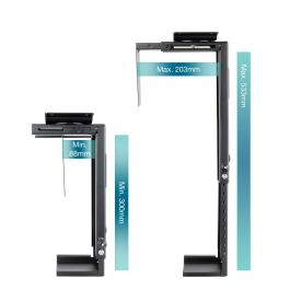 TooQ TQMUD01 Soporte Metálico para CPU PC Bajo Mesa o Pared Ajustable de Altura y Ancho, con Giro, hasta 10kg, Negro