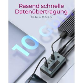 ICY BOX IB-HUB1454-C31 Hub USB-C 4 Puertos USB-C Display 10000 Mbit/s Aluminio Gris Azul