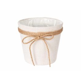 Ibergarden Macetero de Tela Blanco con Lazo Marrón - Elegante y Funcional para Plantas, Fabricado con Plástico y Cuerda, 15x14 cm (24 Unidades)