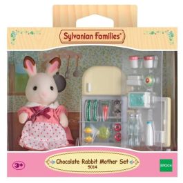 Sylvanian Families 5014 Madre Conejo Chocolate y Refrigerador, Set de Figura con Accesorios de Comida: Vegetales, Leche, Helado para Niños 3+ años