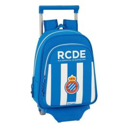 Safta 524 705 Mochila Escolar con Carro RCD Espanyol Oficial 27x33x10 cm, Poliéster 600D, Edad 3+ Años, Blanco y Azul