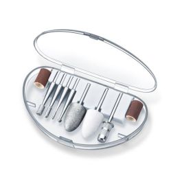 Beurer MP-100 Set Manicura y Pedicura Profesional 20.000 rpm Regulador Continuo Velocidad Derecha Izquierda Zafiro Papel Lija