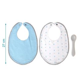 Set Azul De Dos Baberos Y Cuchara Azul Set Azul De Dos Baberos Y Cuchara Azul