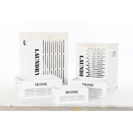 DKD Home Decor Cesta de Ropa Blanca Negra Beige Set de 5 Piezas 30 x 56 x 40 cm