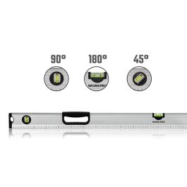 Workpro Nivel de Burbuja 100 cm Aleación Aluminio, Precisión 1mm/1m, 3 Viales (45°/90°/180°), Conteras Antigolpes