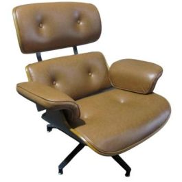 DKD Home Decor Butaca Vintage Set de 2 Piezas, Nogal y PU, Camel Marrón, con Reposapiés, Desmontable, Asiento 35cm, 89x87x79 cm
