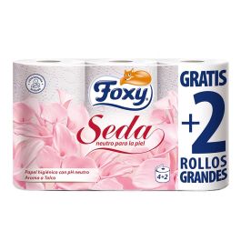Foxy SEDA Papel Higiénico pH Neutro Aroma Talco, 3 Capas Suave y Resistente para Piel Delicada, Pack 6 Rollos (4+2 Gratis) Clínicamente Testado