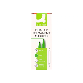 Q-connect Rotulador Marcador Permanente Doble Punta Color Verde Trazo 0,4 mm y 1 mm
