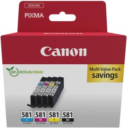 Canon CLI-581 Multipack Original - Cartuchos Inkjet para Pixma, Negro/Amarillo/Cian/Magenta, 250 Páginas