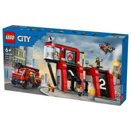 LEGO 60414 Estación de Bomberos y Camión de Bomberos, Figura de Perro de Juguete y 5 Minifiguras, Regalo Infantil