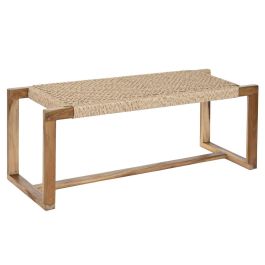 DKD Home Decor Descalzadora Boho de Teca y Fibra Marrón 120 x 40 x 45 cm