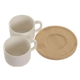 DKD Home Decor Tazas de Café de Porcelana y Bambú Blanco, 90ml, Set de 6 Piezas, 6.3 x 4.7 x 8 cm