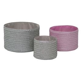 Cesta Basicos DKD Home Decor Rosa Gris 27 x 17 x 27 cm Set de 3