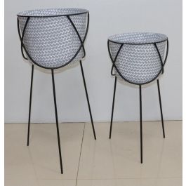 DKD Home Decor Macetero Urban de Metal y Hierro, Colores Gris y Negro, Medidas 37x37x82 cm - Set de Dos Piezas