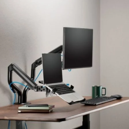 AISENS - SOPORTE DE MESA CONTRAPESO GIRATORIO E INCLINABLE PARA PORTATIL Y MONITOR/TV 8KG DE 17-32, NEGRO