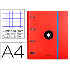 Antartik Carpeta con recambio A4 cuadro 5mm con solapa y 4 anillas 40mm, color rojo Precio: 10.50000006. SKU: B18RSAM62D