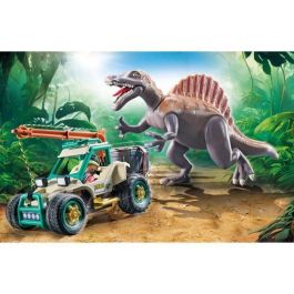 Playmobil 71820 Ataque del Spinosaurio Dinos con Investigador, Vehículo, Grúa y Cráneo Triceratops (+4 años)