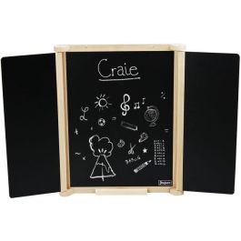 Jeujura JEU3225280879109 Tríptico Cuadro Mural en Madera Natural con Persianas Centrales de Pizarra y Tiza/Fieltro, Accesorios Incluidos, 82x56 cm