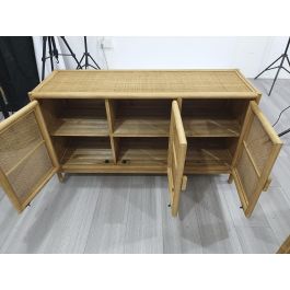 DKD Home Decor Aparador Tropical de Abeto y Ratán Marrón Claro, Acabado Natural, 120x40x65cm con 3 Puertas y 3 Estantes DKD Home Decor Aparador Tropical de Abeto y Ratán Marrón Claro, Acabado Natural, 120x40x65cm con 3 Puertas y 3 Estantes