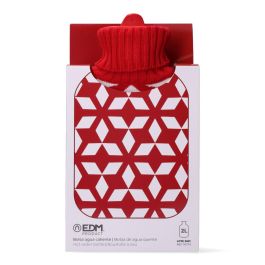 Edm Bolsa de agua caliente 2 L modelo Simetrías con funda de lana roja y blanca 20 x 1 x 34,5 cm