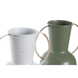 DKD Home Decor Jarrón Urban Blanco Verde Metal 13 x 24 x 20 cm (2 Unidades)