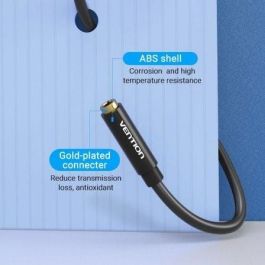 Vention BBZBF Cable de Extensión Estéreo Jack 3.5mm Macho a Jack 3.5mm Hembra 1 Metro Negro con Contactos Dorados