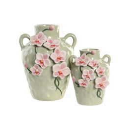 DKD Home Decor Jarrón Oriental Rosa Verde Cerámica 21 x 27 x 21 cm