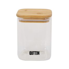 Quttin Tarro de Boro Cuadrado con Tapa de Bambú, 8x11 cm, 480 ml (12 Unidades)