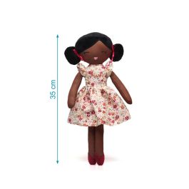 KioKids Muñeca de Trapo Morena con Vestido de Flores y Lacitos Rosas, 100% Poliéster, +10 Meses