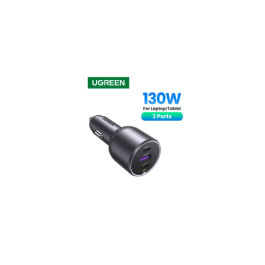 UGREEN Cargador Rápido para Coche 130W 3 Puertos USB-C y USB-A, Carga Rápida para Portátil, Teléfono Móvil, Tablet, Batería Portátil, Color Gris, Ref: 35025