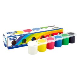 Milán Estuche Témpera Colores Surtidos 25 ml - 6 Tarros con Pincel Escolar, Colores Vivos y Resistentes a la Luz