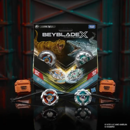 Hasbro Beyblade X Jurassic World T. Rex vs Mosasaurus, 2 Peonzas de Competición, 2 Lanzadores, HASG1898ES0, A Partir de 8 Años