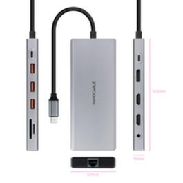 Nanocable Hub USB-C 12 en 1 Conversor a 3xUSB-A 3.2, USB-C 3.2, PD, 2xHDMI 4K@60Hz, DP 4K@60Hz, RJ45 1Gbps, TF, SD, Audio Jack 3.5mm Aluminio Gris