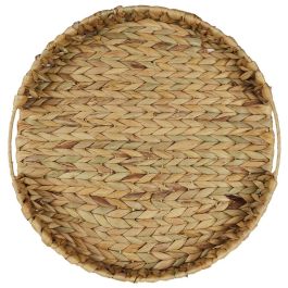 Home Deco Factory Bandeja Redonda Trenzada Vegetal Natural con Asas Diámetro 40 cm Colección Natural