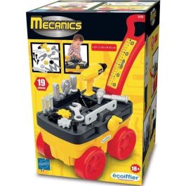 Ecoiffier Carro mecánico de herramientas, completo con 19 piezas, tornillo de banco funcional y tapa base de juego, a partir de 18 meses