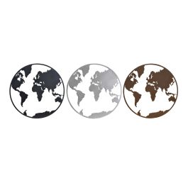 DKD Home Decor Set 3 Cuadros Decorativos de Pared de Metal Diseño Mapa Mundi Negro Blanco 60x60x1 cm Precio: 74.50000008. SKU: S3013924