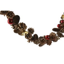 DKD Home Decor Guirnalda de Navidad Alpina con LED y Piñas, Marrón Blanco Rojo Dorado, 120 cm (2 Unidades), 2 pilas AA