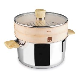 Ibili Olla con Vaporera Sanna - Acero Inoxidable con Vaporera de Bambú, Ø22 cm, con Tapa de Cristal y Apta para Todo Tipo de Fuegos Precio: 30.94999952. SKU: B14JPN2VMW