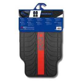 SPARCO SPC1913RS Alfombra de Coche PVC-Latex 4 Piezas con Franja Roja, Diseño Deportivo y Ajuste Universal. Fácil Limpieza.