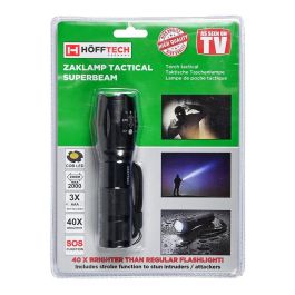 Hofftech Superbeam - Linterna táctica LED aluminio 5W, zoom 2000, función estroboscópica, resistente IP44, a pilas AAA (3)