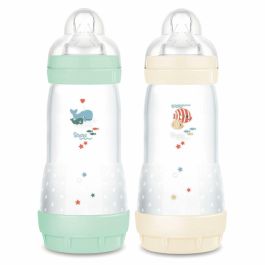 MAM 9001616836411 Juego de 2 Biberones Easy Start Anticólico Clásico 320ml, con Tetinas Caudal 3, Menta y Algodón