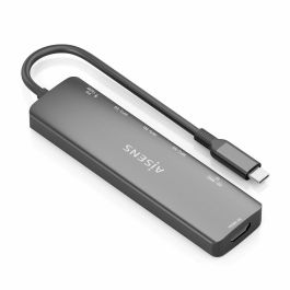 AISENS ASUC-7P025-GR Base para Portátil y Replicador de Puertos USB-C 7 en 1: 1xHDMI 4K, 3xUSB-A, 1xUSB-C PD 100W, Lector SD/MicroSD, Gris
