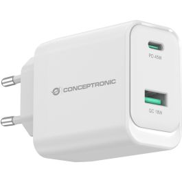 Conceptronic Cargador 45W PD3.0/PPS GaN ALTHEA20W45, 2 Puertos USB-C y USB-A, Carga Rápida, Blanco