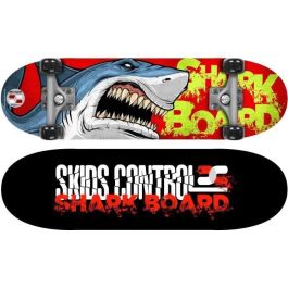 Stamp Monopatín Shark Skids Control 28x8 pulgadas, 9 capas arce chino, doble patada, ruedas PVC 50mm, antideslizante