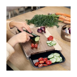 Livoo Tabla de cortar MES155 Madera de acacia FSC 36,5 x 27,5 cm con bandeja de goteo extraíble