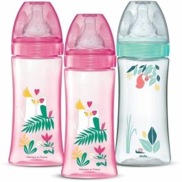 Dodie DOD3700763511627 Set 3 Biberones Anticólicos Tetina Redonda 330 ml, +6 Meses, 3 Velocidades, Caudal 3, Rosa y Verde