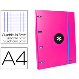 Antartik Carpeta con recambio A4, cuadro 5mm, forrada, 4 anillas 25mm redondas, color rosa, papel 100 g/m² Precio: 9.78999989. SKU: B1FSVL9ZYQ