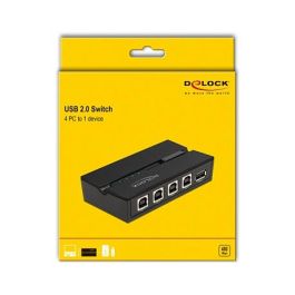 DeLOCK Switch USB 2.0 para 4 PC a 1 dispositivo, 4 Puertos, 0,48 Gbit/s, Negro, Con Cable USB A-B