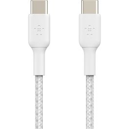 Belkin CAB004BT1MWH2PK Cable Trenzado USB-C a USB-C 2.0, 1m, Blanco, 480Mbps, Carga Rápida 60W, Doble Pack