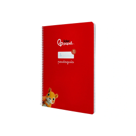 Liderpapel Cuaderno espiral A4 Pautaguía tapa dura 80 hojas 90gr cuadro pautado 4mm color rojo